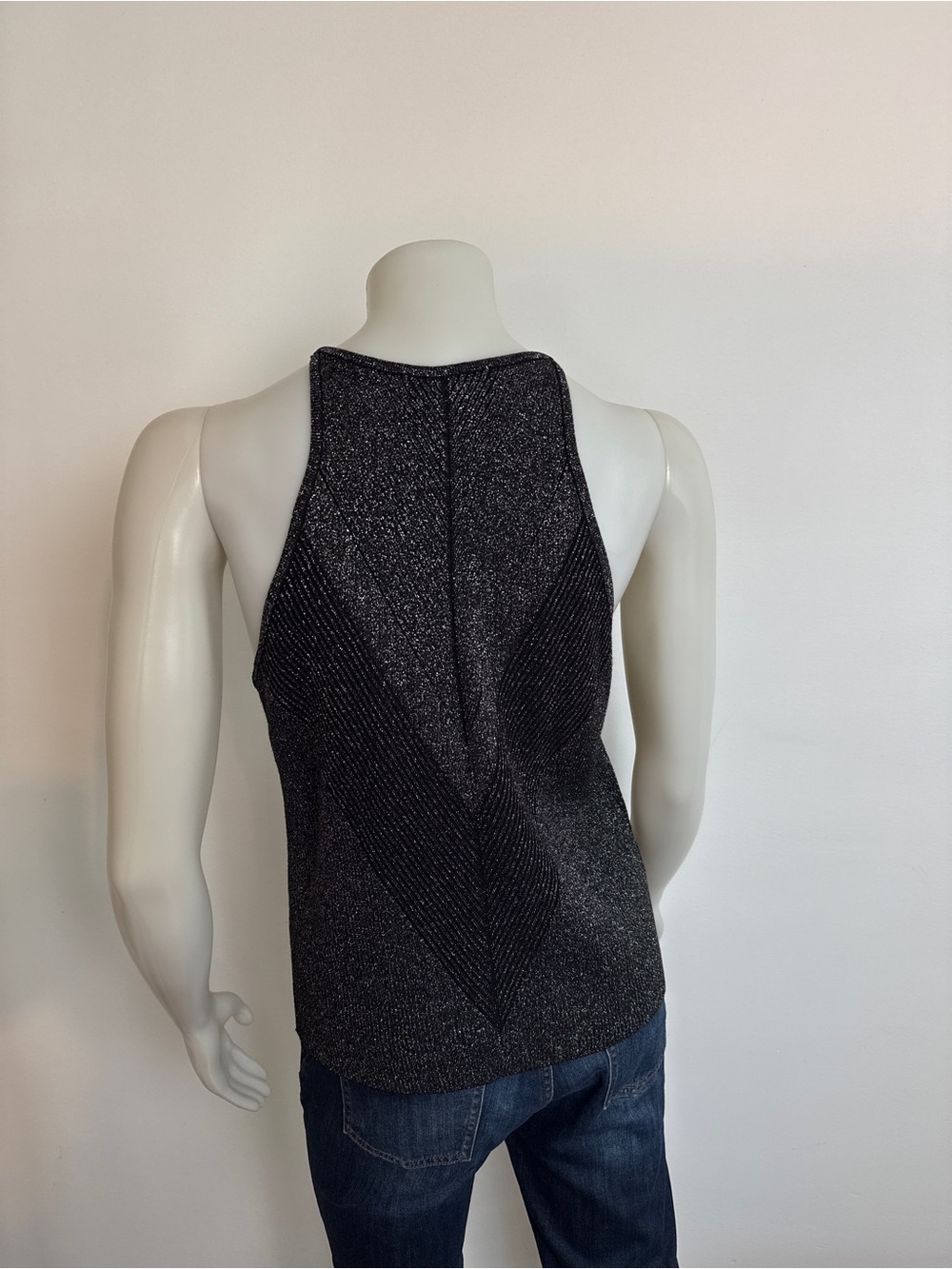 +Anthropologie - Gemma Ribbed Tank in black silver glitter. 1X - Picture 8 of 10